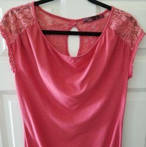 PRANA Pink lace keyhole short sleeved top size Small